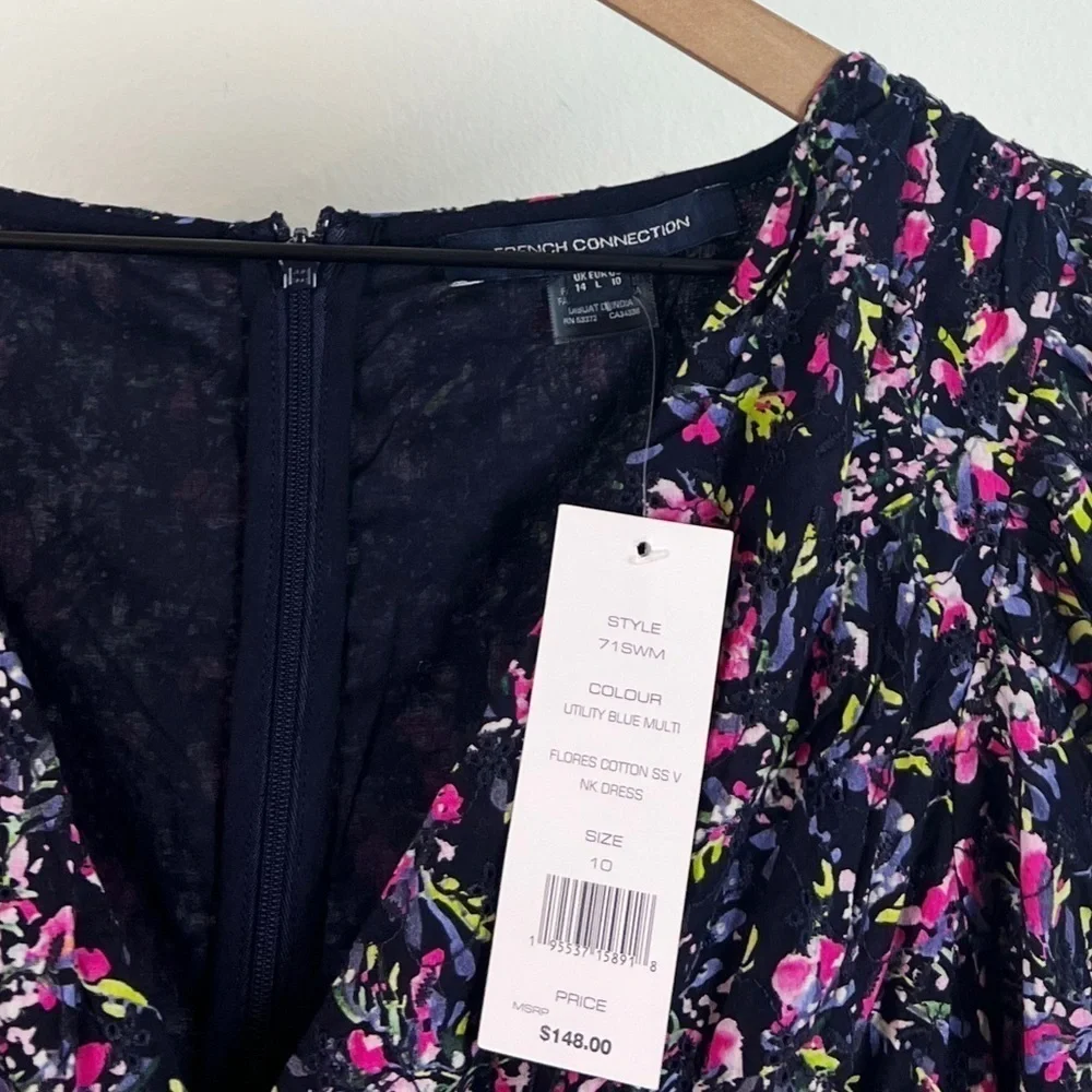 NWT French Connection Flores Cotton V-Neck Cutout Floral Mini Dress - Picture 7 of 9